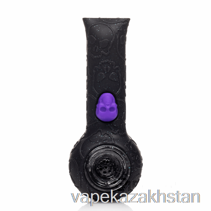 Vape Kazakhstan Stratus Silicone Skull Hand Pipe Shiny Panther (Glitter Black / UV Green Bee)